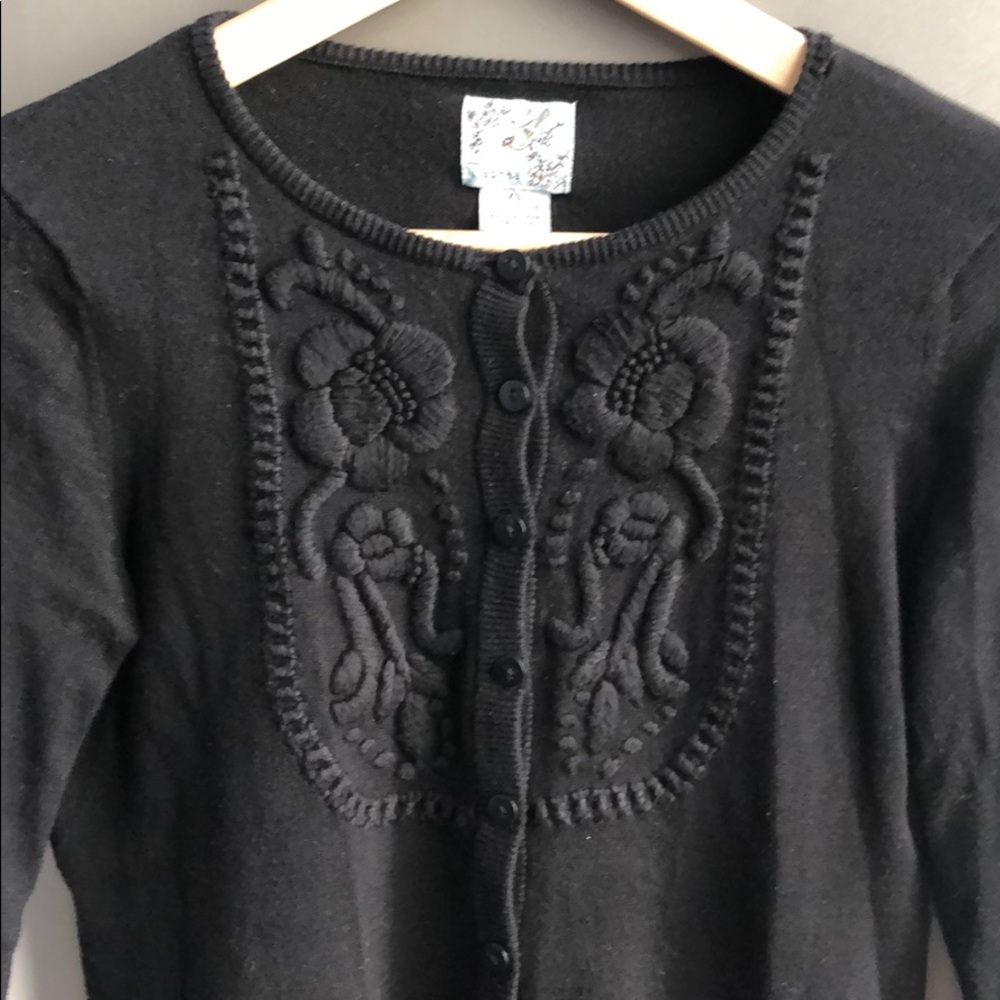 3/4 Sleeve Embroidered Black Cardigan from Anthropologie